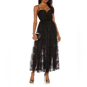 Lulu's Black Lace Midi Dress with Spaghetti Straps